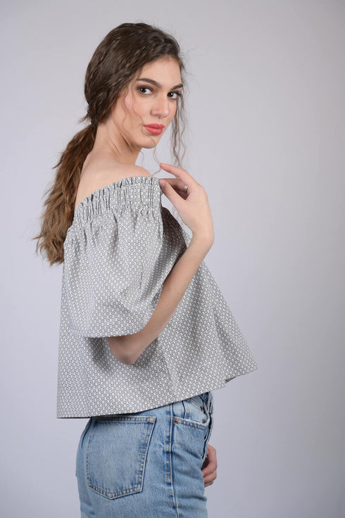 Women's Bardot Print Square Neck Regular Top (OTL-TPS1013)